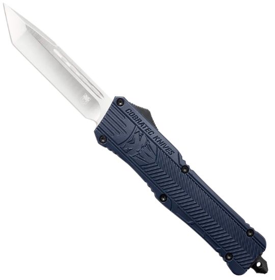 Picture of Cobratec Knives Lnyctk1ltns Ctk-1 Large 3.75" Otf Tanto Plain D2 Steel Blade/Nypd Blue Aluminum Handle Features Glass Breaker Includes Pocket Clip 