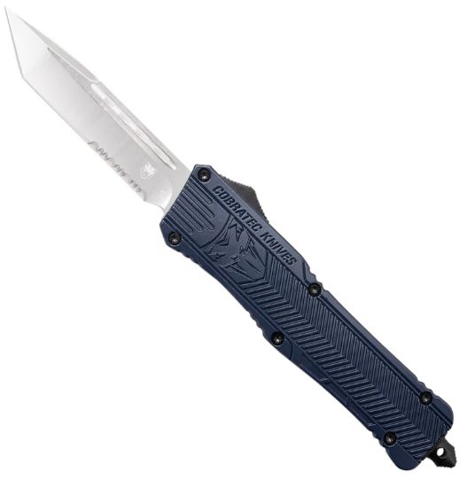 Picture of Cobratec Knives Lnyctk1lts Ctk-1 Large 3.75" Otf Tanto Part Serrated D2 Steel Blade/Nypd Blue Aluminum Handle Features Glass Breaker Includes Pocket Clip 