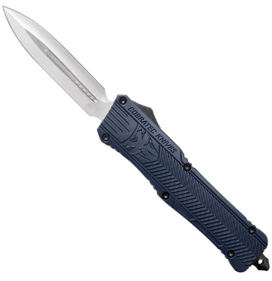 Picture of Cobratec Knives Lnyctk1dagns Ctk-1 Large 3.75" Otf Dagger Plain D2 Steel Blade/Nypd Blue Aluminum Handle Features Glass Breaker Includes Pocket Clip 