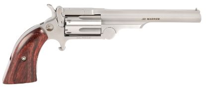 Picture of North American Arms 22Mcr4 Ranger Ii 22 Lr Or 22 Wmr Caliber With 4" Barrel, 5Rd Capacity Cylinder, Overall Stainless Steel Finish & Rosewood Boot Grip Includes Cylinder 