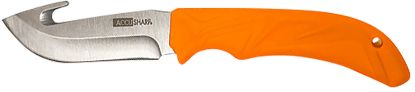 Picture of Accusharp 729C Gut Hook 3.50" Fixed Gut Hook Plain Stainless Steel Blade/Blaze Orange Rubber Handle Includes Belt Carry Pouch 