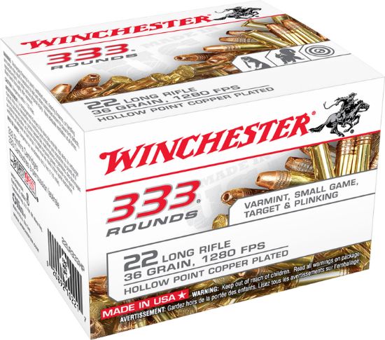 Picture of Winchester Ammo 22Lr333hp Usa 22 Lr 36 Gr Copper Plated Hollow Point 333 Per Box/ 10 Case 