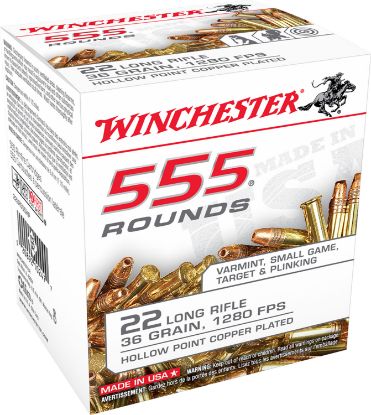 Picture of Winchester Ammo 22Lr555hp Usa 22 Lr 36 Gr Copper Plated Hollow Point 555 Per Box/ 10 Case *Bulk 