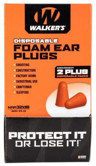 Picture of Walker's Gwpfoamplug Foam Ear Plugs Counter Display Disposable 32 Db Orange 100 Pair (200 Count) 