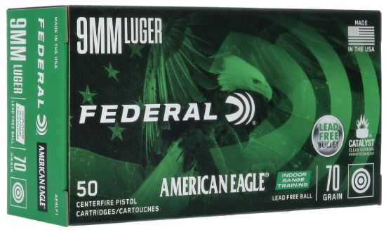 Picture of Federal Ae9lf1 American Eagle Irt 9Mm Luger 70 Gr Lead Free Irt 50 Per Box/ 10 Case 