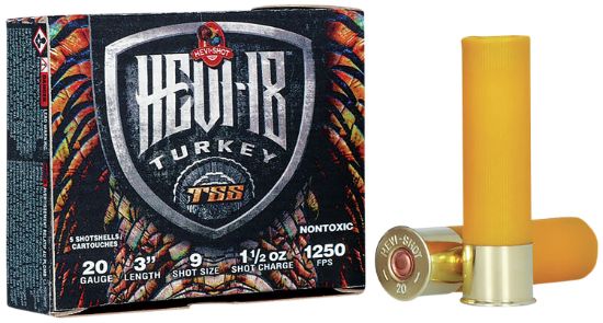 Picture of Hevi-Shot Hs7009 Hevi-18 Tss Turkey 20 Gauge 3" 1 1/2 Oz Tungsten 9 Shot 5 Per Box/ 10 Case 