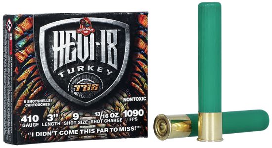 Picture of Hevi-Shot Hs1009 Hevi-18 Tss Turkey 410 Gauge 3" 13/16 Oz Tungsten 9 Shot 5 Per Box/ 10 Case 