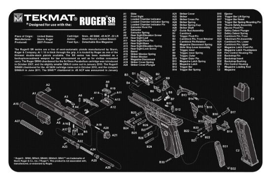 Picture of Tekmat Tekr17rugersr9 Ruger Sr 9 Cleaning Mat Black/White Rubber 17" Long 