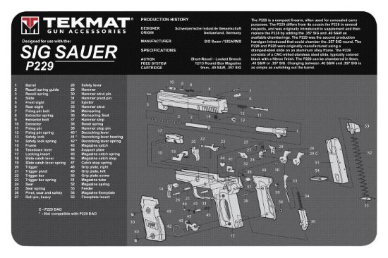 Picture of Tekmat Tekr17sigp229 Sig Sauer P229 Cleaning Mat Sig P229 Parts Diagram 11" X 17" 