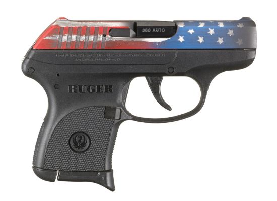 Picture of Ruger 13710 Lcp Compact Frame 380 Acp 6+1, 2.75" Black Steel Barrel, American Flag Cerakote Serrated Steel Slide, Black Polymer Frame, Black Polymer Grip, Right Hand 