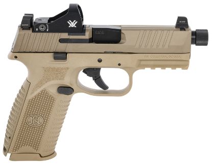 Picture of Fn 66100845 509 Tactical 9Mm Luger 17+1/24+1 4.50" Threaded Barrel, Flat Dark Earth Polymer Frame W/Mounting Rail, Optic Cut Fde Stainless Steel Slide, No Manual Safety, Includes Viper Red Dot 