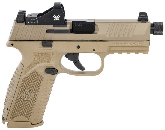 Picture of Fn 66100847 509 Tactical 9Mm Luger 10+1 4.50" Threaded Barrel, Flat Dark Earth Polymer Frame W/Mounting Rail, Optic Cut Fde Stainless Steel Slide, No Manual Safety, Includes Viper Red Dot 