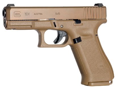 Picture of Glock Px1950701 G19x Compact 9Mm Luger 10+1 4.02" Black Gmb Barrel, Coyote Npvd Serrated Slide, Coyote Brown Cerakote Polymer Frame W/Accessory Rail, Coyote Brown Textured Polymer Grip Ambidextrous 