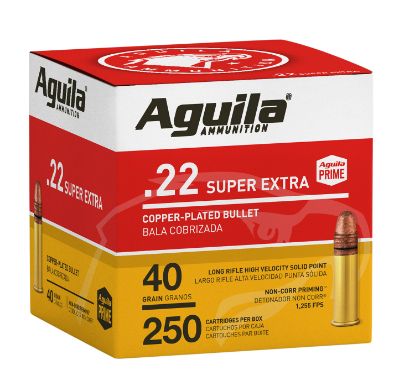 Picture of Aguila 1B221100 Super Extra Rimfire 22Lr 40Gr Copper Plated Solid Point 250 Per Box/8 Case 