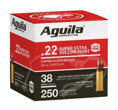Picture of Aguila 1B221103 Super Extra Rimfire 22Lr 38Gr Copper Plated Hollow Point 250 Per Box/8 Case 