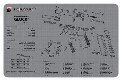 Picture of Tekmat Tekr20glockg4gy Glock Gen4 Ultra 20 Cleaning Mat Glock Gen4 Parts Diagram 15" X 20" 