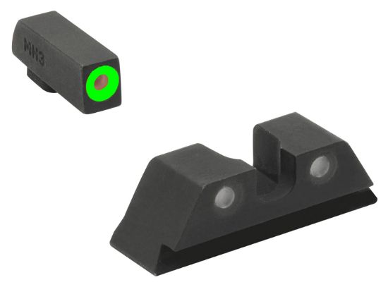 Picture of Meprolight Usa 402243111 Hyper-Bright Black | Green Tritium With Green Outline Front Sight Green Tritium With Black Outline Rear Sight Set 