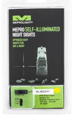 Picture of Meprolight Usa 402243121 Hyper-Bright Black | Green Tritium With Yellow Phosphorescent Outline Front Sight Green Tritium With Black Outline Rear Sight Set 