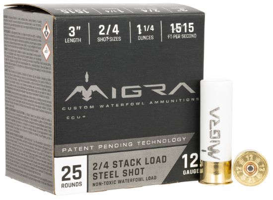 Picture of Migra Ammunitions M12s24 Staxd 12 Gauge 3" 1 1/4 Oz 2/4 Shot 25 Per Box/ 10 Case 