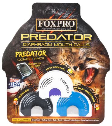 Picture of Foxpro Coycombo Predator Combo Diaphragm Call Double/Triple Reed Cottontail Sounds Attracts Predators Black/Blue/White 3 Piece 