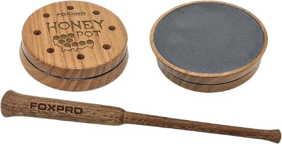 Picture of Foxpro Hpslate Honey Pot Friction Call Attracts Turkeys, Natural Honey Locust Wood/Slate 