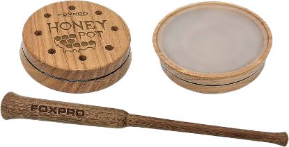 Picture of Foxpro Hpcrystal Honey Pot Friction Call Turkey Sounds Attracts Turkeys Natural Honey Locust Wood/Crystal 