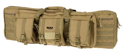 Picture of Rukx Gear Atict42dbt Tactical Double Gun Case 42" Water Resistant Tan 600D Polyester W/ Non-Rust Zippers Reinforced Velcro & Adjustable Back Straps 