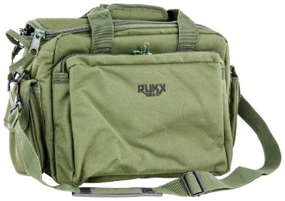 Picture of Rukx Gear Atictrbg Tactical Range Bag Water Resistant Green 600D Polyester With Hidden Handgun Pocket, Mag & Ammo Storage, Non-Rust Zippers & Carry Handle 16" X 7.50" X 10.50" Interior Dimensions 