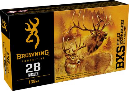 Picture of Browning Ammo B192400281 Bxs Copper Expansion 28 Nosler 139 Gr Lead Free Solid Expansion Polymer Tip 20 Per Box/ 10 Case 