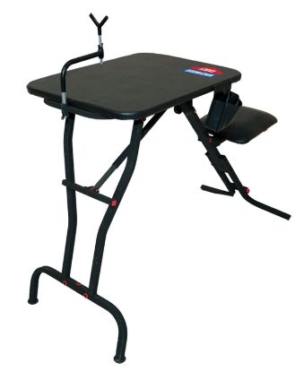 Picture of Birchwood Casey Msb100 Ultra Steady Shooting Bench Black Steel, Folding Seat, Pockets & Adjustable Rubber Coated Gun Rest 21" W X 28" L 
