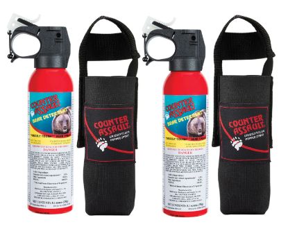 Picture of Counter Assault 15067015 Bear Spray Capsaicin Range 32 Ft-7 Seconds 8.10 Oz 2 Cans, 2 Holsters Includes 2 Holsters 
