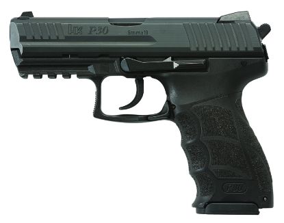 Picture of Hk 81000110 P30 V3 9Mm Luger 10+1, 3.85" Black Polygonal Rifled Barrel, Black Serrated Steel Slide, Black Polymer Frame W/Picatinny Rail, Black Finger Grooved Grip, Ambidextrous 