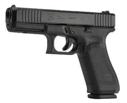 Picture of Glock Pa225s201 G22 Gen5 Full Size 40 S&W 10+1 4.49" Black Gmb Barrel, Black Ndlc Serrated Slide, Black Polymer Frame W/Picatinny Rail, Black Textured W/Interchangeable Backstrap Grip, Ambidextrous 