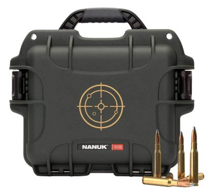 Picture of Nanuk 908-Ammo6 908 Ammo Case Waterproof Olive With White Target Logo Resin & Metal Eyelets Holds 600Rds Of 223 Rem 