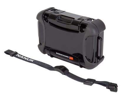 Picture of Nanuk 320-0001 Nano 320 Water-Resistant Black Polycarbonate Material With Powerclaw Patches 5.90" L X 3.30" W X 1.50" W Interior Dimensions Includes Carry Strap 