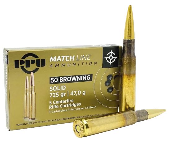 Picture of Ppu Ppm50 Match 50 Bmg 725 Gr Full Metal Jacket Solid 5 Per Box/ 20 Case 