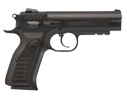 Picture of Tanfoglio Ifg Tf-Combat-9 Combat 9Mm Luger Caliber With 4.40" Barrel, 16+1 Capacity, Overall Black Finish Steel, Picatinny Rail/Beavertail Frame, Serrated Slide & Polymer Grip 