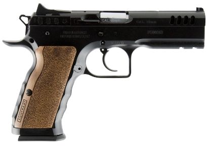 Picture of Tanfoglio Ifg Tfstocki10 Defiant Stock I 10Mm Auto Caliber With 4.50" Barrel, 13+1 Capacity, Overall Black Finish Steel, Picatinny Rail/Beavertail Frame, Serrated Slide & Wood Grip 