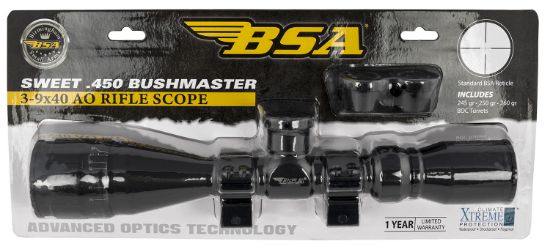 Picture of Bsa 45039X40aowrtb Sweet 450 Bushmaster Matte Black 3-9X40mm Ao 1" Tube 30/30 Reticle Features Weaver Rings 