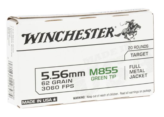 Picture of Winchester Ammo Wm855k Usa M855 Green Tip 5.56X45mm Nato 62 Gr Full Metal Jacket Lead Core 20 Per Box/ 50 Case 