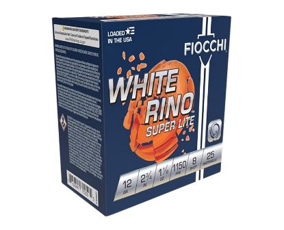 Picture of Fiocchi 12Wrsl8 Exacta Target White Rino Super Light 12 Gauge 2.75" 1 1/8 Oz 8 Shot 25 Per Box/ 10 Case 