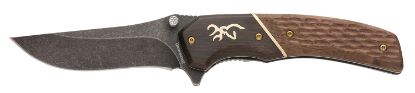 Picture of Browning 3220392 Hunter Large 3.50" Folding Drop Point Plain Black Oxide Stonewashed 440C Ss Blade/Brown Jigged Hardwood Walnut Handle Includes Pocket Clip 