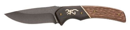 Picture of Browning 3220397 Hunter Large 3.63" Fixed Drop Point Plain Black Oxide Stonewashed 440C Ss/Blade Brown Jigged Walnut Handle Includes Sheath 