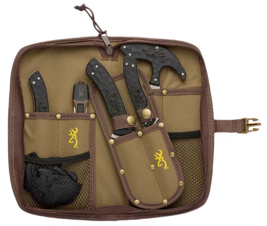 Picture of Browning 3220422B Primal Combo Fixed Bone Saw/Caper/Gut Tool/Sharpening Tool/Skinner 8Cr13mov Ss Blade, Black Polymer W/Rubber Overmold Handle, 6 Piece Set, Includes Case/Gloves 