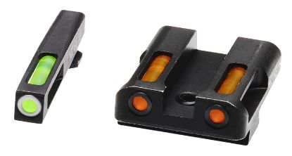 Picture of Hiviz Gln425 Lightwave H3 Sight Set 3 Dot Green Tritium Front/Orange Fiber Optic Rear/Black Frame Compatible W/All Glock 9Mm/40 S&W/357 Sig, Except 42/43/43X/48 Front Post/Rear Dovetail Mount 