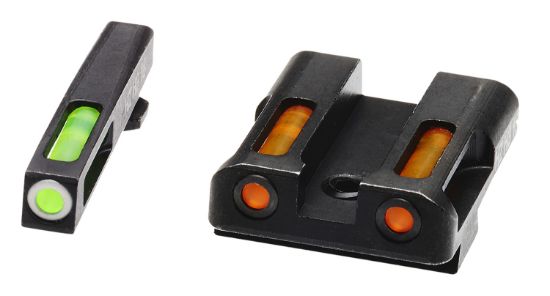 Picture of Hiviz Gln429 Litewave H3 Tritium/Litepipe Glock 45 Acp/10Mm Sight Set Black | Green Tritium With White Outline Front Sight Orange Fiber Optic Rear Sight 