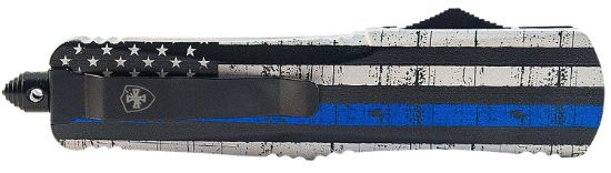 Picture of Templar Knife Lbtb131 Back The Blue Gen Ii Large 3.50" Otf Dagger Plain Black 440C Ss Blade Blue/White/Black Zinc Aluminum Alloy Handle Features Glass Breaker/Pocket Clip 