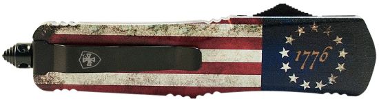 Picture of Templar Knife Lbrf231 1776 Gen Ii Large 3.50" Otf Tanto Plain Black Oxide Stonewashed 440C Ss Blade/5.25" Betsy Ross Flag Aluminum Handle Features Glass Breaker Includes Pocket Clip/Sheath 