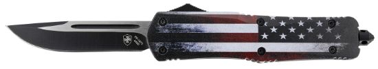 Picture of Templar Knife Lus331 Us Flag Gen Ii Large 3.50" Otf Drop Point Plain Black Oxide Stonewashed 440C Ss Blade/ 5.25" Us Flag Aluminum Handle Features Glass Breaker Includes Pocket Clip/Sheath 