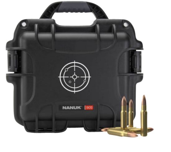 Picture of Nanuk 905Ammo1 905 Ammo Case Waterproof Black With White Target Logo Resin & Metal Eyelets Holds 525Rds Of 223 Rem 